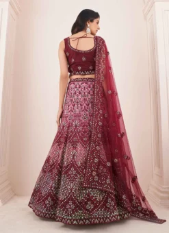 Wine Net Embroidered Umbrella Lehenga Choli Party Wear -Mahra Clothing Shop wine net embroidered umbrella lehenga choli ghska461873004 b