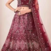 Wine Net Embroidered Umbrella Lehenga Choli Party Wear