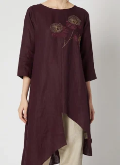 Wine Rayon Slub Kurta Set Work Wear