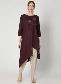 Wine Rayon Slub Kurta Set Work Wear -Mahra Clothing Shop wine rayon slub kurta set krsdvcsvts25 u