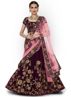 Wine Silk Velvet Embroidered A Line Lehenga Party Wear -Mahra Clothing Shop wine silk velvet embroidered a line lehenga ghsrk149672 u