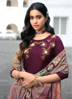 Wine Viscose Masleen Embroidered N Sequins Anarkali Suit Party Wear -Mahra Clothing Shop wine viscose masleen embroidered n sequins anarkali suit slsnfm11001 b