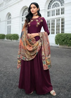 Wine Viscose Masleen Embroidered N Sequins Anarkali Suit Party Wear -Mahra Clothing Shop wine viscose masleen embroidered n sequins anarkali suit slsnfm11001 u