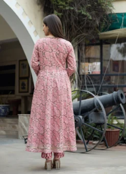 Women Pink Floral Printed Anarkali Top N Straight Pant Work Wear -Mahra Clothing Shop women pink floral printed anarkali top n straight pant krsjsc348pi b