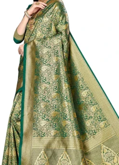 Woven Work Green Color Banarasi Silk Saree Festive Wear