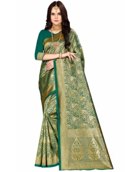 Woven Work Green Color Banarasi Silk Saree Festive Wear -Mahra Clothing Shop woven work green color banarasi silk saree sasstsktsprw8036f u