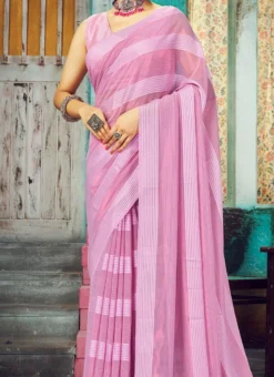 Woven Work Lavender Color Weightless Chinon Saree Festive Wear