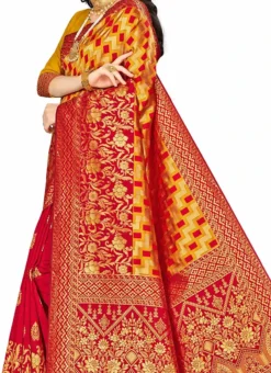 Woven Work Maroon N Mustard Banarasi Silk Saree Festive Wear