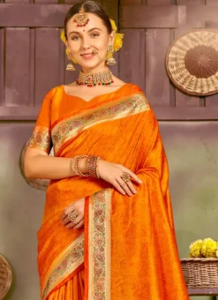 Woven Work Orange Color Silk Saree Festive Wear -Mahra Clothing Shop woven work orange color silk saree sasli2034881c b