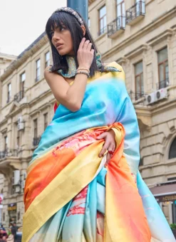 Yellow Art Silk Digital Print Saree After Six Wear -Mahra Clothing Shop yello art silk digital print saree sasli2172334004 b