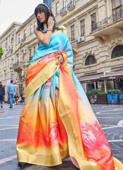 Yellow Art Silk Digital Print Saree After Six Wear -Mahra Clothing Shop yello art silk digital print saree sasli2172334004 u