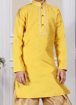 Yellow Art Silk Embroidered Kurta Pyjama Party Wear