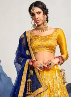 Yellow Art Silk Embroidery Umbrella Lehenga Party Wear -Mahra Clothing Shop yellow art silk embroidery umbrella lehenga ghmkns3170 b