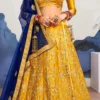 Yellow Art Silk Embroidery Umbrella Lehenga Party Wear