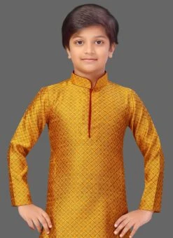 Yellow Art Silk Jacquard Kurta Pyjama Festive Wear -Mahra Clothing Shop yellow art silk jacquard kurta pyjama kdbmss110 b