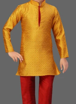 Yellow Art Silk Jacquard Kurta Pyjama Festive Wear