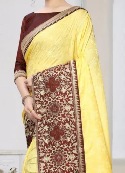 Yellow Art Silk Jacquard Saree Party Wear
