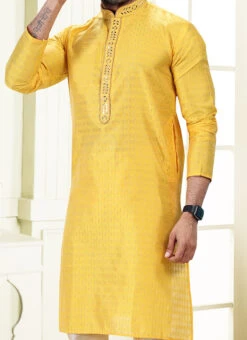 Yellow Art Silk Kurta Pyjama Party Wear
