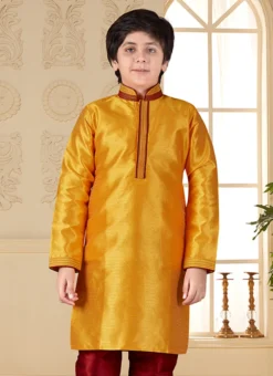 Yellow Art Silk Kurta Pyjama Set -Mahra Clothing Shop yellow art silk kurta pyjama set kdmss6115 b