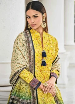 Yellow Art Silk Ombre Bandhani Gown Party Wear -Mahra Clothing Shop yellow art silk ombre bandhani gown bgwrs47341001 b