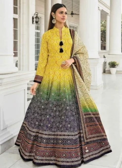 Yellow Art Silk Ombre Bandhani Gown Party Wear -Mahra Clothing Shop yellow art silk ombre bandhani gown bgwrs47341001 u