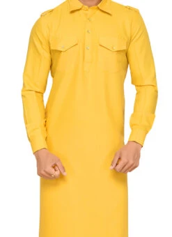 Yellow Art Silk Pathani Set