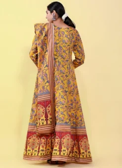 Yellow Art Silk Printed Gown After Six Wear -Mahra Clothing Shop yellow art silk printed gown bgwrsuf702 b