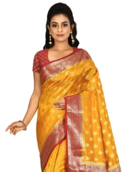 Yellow Banarasi Pure Silk Saree Festive Wear -Mahra Clothing Shop yellow benarasi pure silk saree sakn566f b
