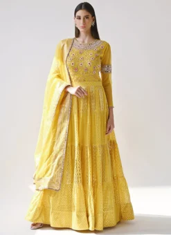 Yellow Chanderi Silk Foil Printed Work Anarkali Suit Wedding Wear -Mahra Clothing Shop yellow chanderi silk foil printed work anarkali suit sldnk310030 u