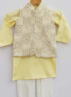 Yellow Cotton Embroidery Bandi Set Party Wear