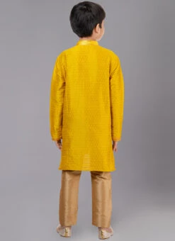 Yellow Cotton Kids Kurta Pyjama Festive Wear -Mahra Clothing Shop yellow cotton kids kurta pyjama kdbkvs801 b