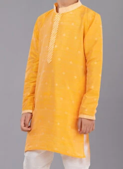 Yellow Dupion Silk Kids Kurta Pyjama Festive Wear