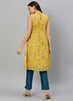 Yellow Embroidered Fabric Kurta Straight Pant Set Festive Wear -Mahra Clothing Shop yellow embroidered fabric kurta straight pant set KSBS01912106 b