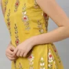 Yellow Embroidered Fabric Kurta Straight Pant Set Festive Wear