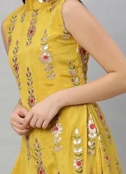 Yellow Embroidered Fabric Kurta Straight Pant Set Festive Wear