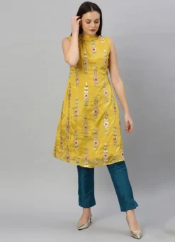 Yellow Embroidered Fabric Kurta Straight Pant Set Festive Wear -Mahra Clothing Shop yellow embroidered fabric kurta straight pant set KSBS01912106 u