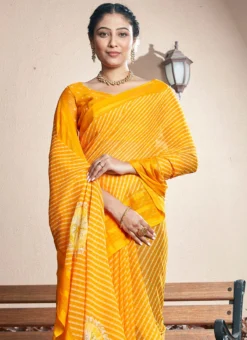 Yellow Faux Chiffon Printed Saree After Six Wear -Mahra Clothing Shop yellow faux chiffon printed saree samams150 b