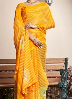 Yellow Faux Chiffon Printed Saree After Six Wear