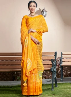 Yellow Faux Chiffon Printed Saree After Six Wear -Mahra Clothing Shop yellow faux chiffon printed saree samams150 u