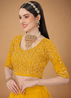 Yellow Faux Georgette Embroidered Umbrella Lehenga Party Wear -Mahra Clothing Shop yellow faux georgette embroidered umbrella lehenga ghsbv20009 b