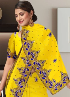 Yellow Faux Georgette Hand Work Saree Party Wear -Mahra Clothing Shop yellow faux georgette hand work saree sadsf7321 b