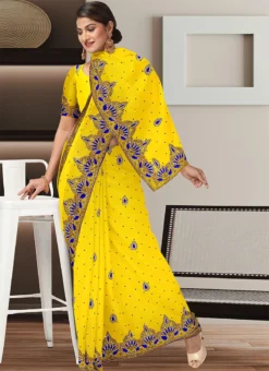 Yellow Faux Georgette Hand Work Saree Party Wear -Mahra Clothing Shop yellow faux georgette hand work saree sadsf7321 u