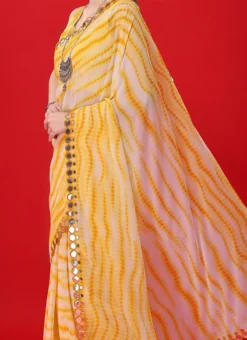 Yellow Faux Georgette Leheriya Sari After Six Wear