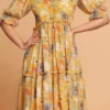 Yellow Georgette Digital Print Fit And Flare Dress After Six Wear