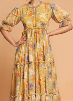 Yellow Georgette Digital Print Fit And Flare Dress After Six Wear