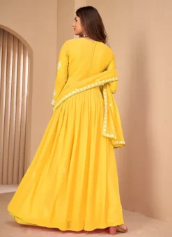 Yellow Georgette Embroidery Anarkali Suit Party Wear -Mahra Clothing Shop yellow georgette embroidery anarkali suit slsdi8525y b