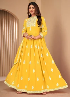 Yellow Georgette Embroidery Anarkali Suit Party Wear -Mahra Clothing Shop yellow georgette embroidery anarkali suit slsdi8525y u