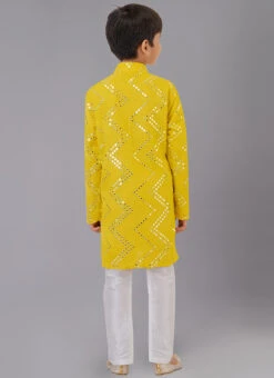 Yellow Georgette Mirror Embroidery Kurta Pyjama Party Wear -Mahra Clothing Shop yellow georgette mirror embroidery kurta pyjama kdbkvs837 b