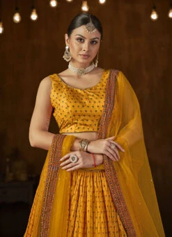 Yellow Georgette Patola Print Umbrella Lehenga Party Wear -Mahra Clothing Shop yellow georgette patola print umbrella lehenga ghska45242003 b