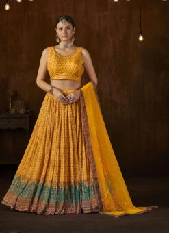 Yellow Georgette Patola Print Umbrella Lehenga Party Wear -Mahra Clothing Shop yellow georgette patola print umbrella lehenga ghska45242003 u